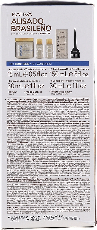 Keratin Hair Straightening Kit, for Brunettes - Kativa Alisado Brasileno Straightening Brunette (shm/15ml + mask/150ml + shm/30ml + cond/30ml + brush/1pcs + gloves/1pcs) — photo N7