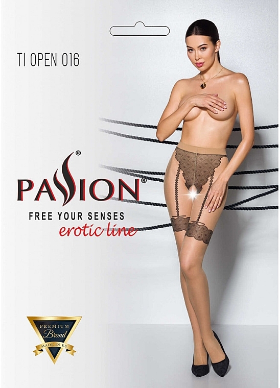Erotic Tights with Cutout 'Tiopen' 016, 20 Den, beige - Passion — photo N1