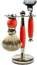 Shaving Set - Golddachs Finest Badger, Mach3 Polymer Red Chrom (sh/brush + razor + stand) — photo N7