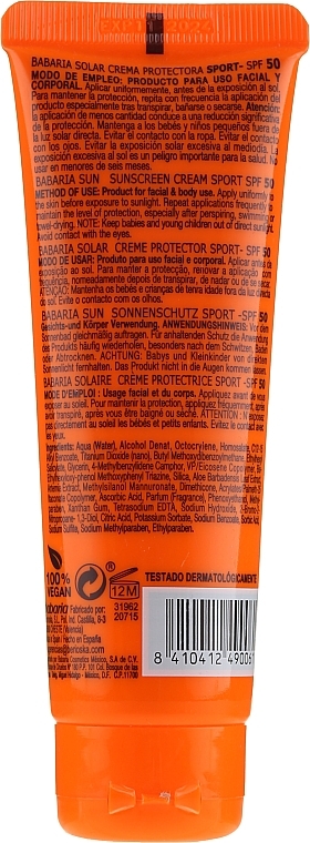 Face Sunscreen - Babaria Sport Sunscreen Cream Spf 50 — photo N9