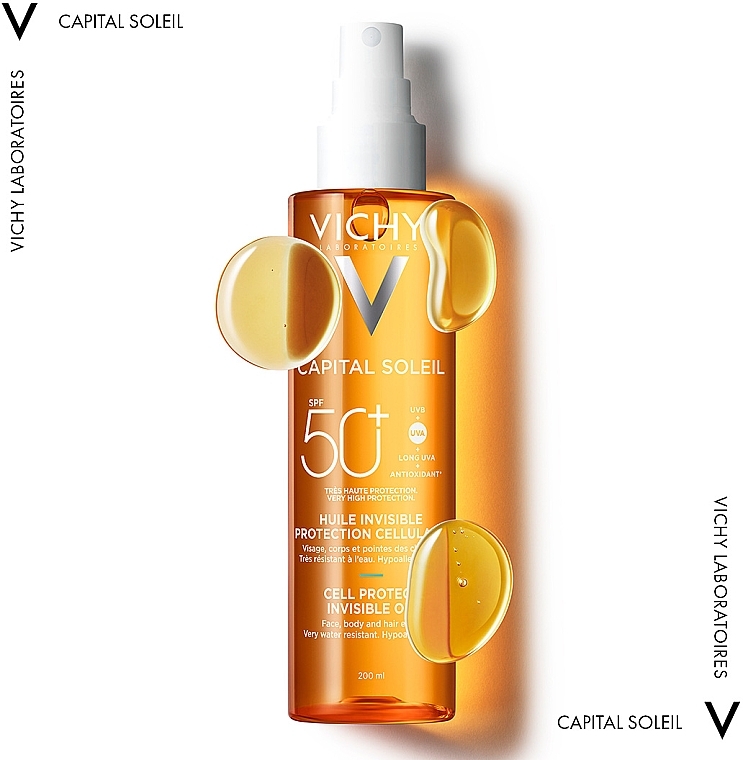 Face, Body and Hair Ends Waterproof Sunscreen Oil, SPF 50+ - Vichy Capital Soleil Invisible Oil SPF 50+ — photo N2