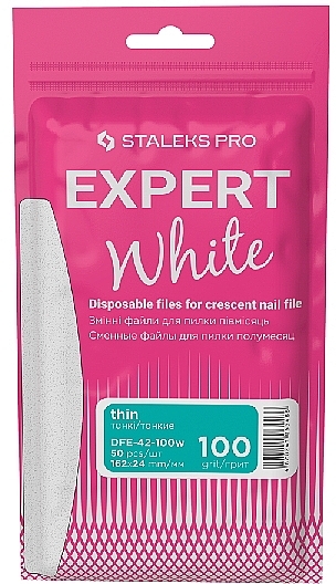 Half Moon Nail File Refill, white, 100 grit, 50 pcs. - Staleks Pro Expert 42 White (50 pcs) — photo N3