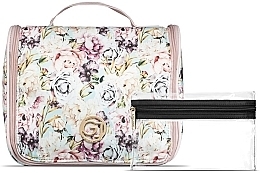 Fragrances, Perfumes, Cosmetics Makeup Bag Set, 2 pcs - Gillian Jones Organizer Cosmetic Bag w. Hangup Function Rose Flowerprint