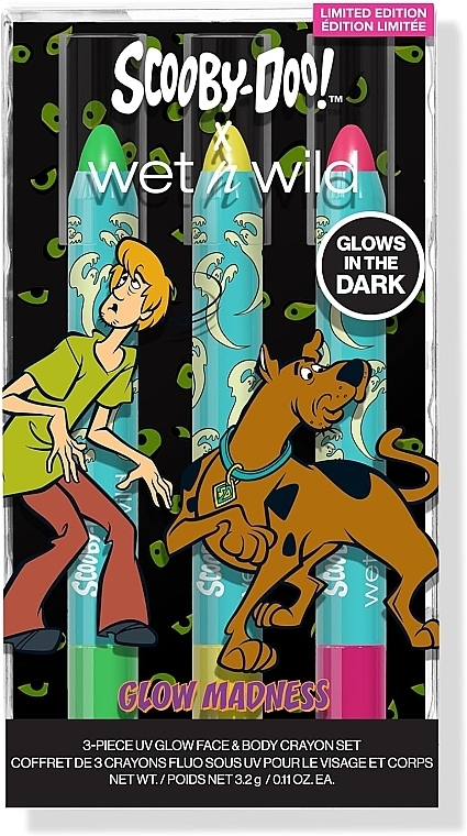 Face & Body Crayon Set - Wet N Wild x Scooby Doo Glow Madness 3 Piece UV Glow Face & Body Crayon Set (crayon/3x3,2g) — photo N1