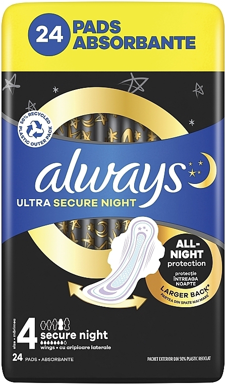 Sanitary Napkins, size 4, 24 pcs - Always Ultra Secure Night — photo N2