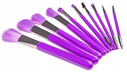 Neon-Purple Makeup Brush Set, 10 pcs. - Beauty Design — photo N2