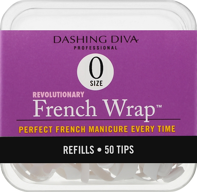 Narrow Nail Tips "French Smile" - Dashing Diva French Wrap White 50 Tips (Size 0) — photo N1