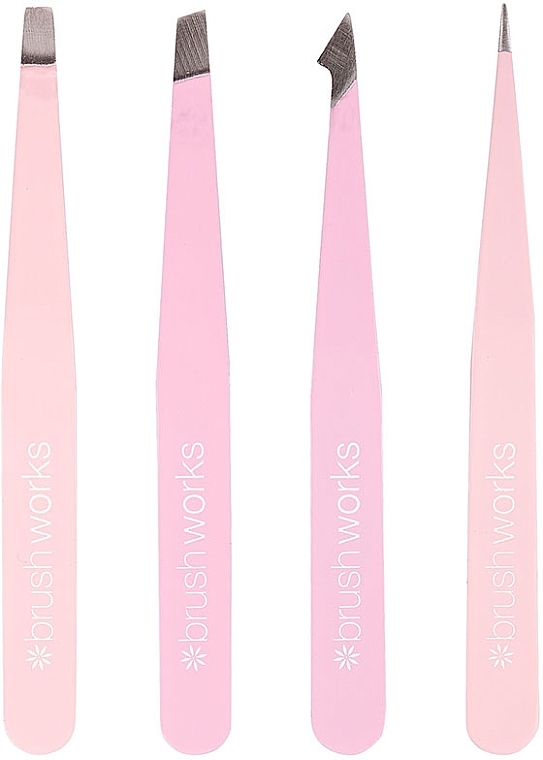 Tweezers Set, 4 pcs, pink - Brushworks 4 Piece Combination Tweezer Set Pink — photo N2