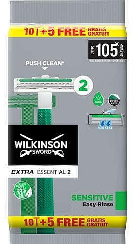 Disposable Razor, 15 pcs. - Wilkinson Sword Extra Essential 2 Sensitive — photo N1
