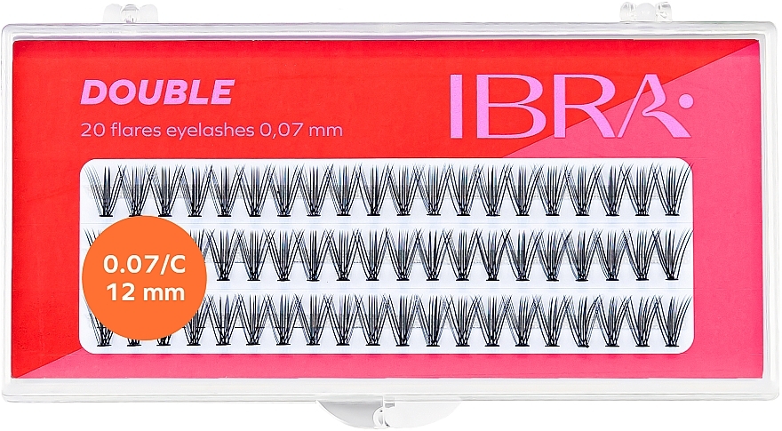 Individual Lashes, C 12 mm - Ibra 20 Flares Eyelash Knot Free Double — photo N1