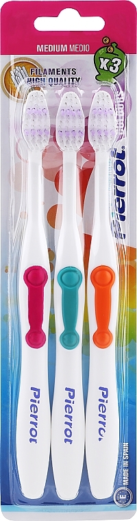 Toothbrush Set "Colours", red + green + orange - Pierrot New Active — photo N4