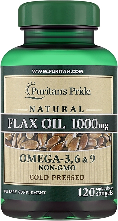 Supplement 'Linseed Oil' - Puritan's Pride Flax Oil Omega 3-6-9 1000mg — photo N1