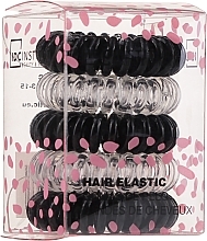Hair Scrunchies Set, black and clear, 5 pcs - IDC Institute Design Hair Elastic Pack — photo N1