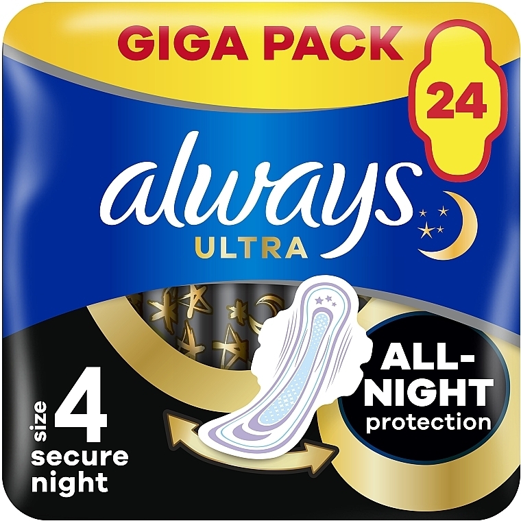 Sanitary Napkins, size 4, 24 pcs - Always Ultra Secure Night — photo N1