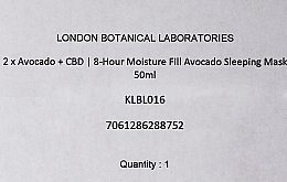 Set - London Botanical Laboratories Avocado+CBD 8-Hour Moisture Fill Avocado Sleeping Mask (mask/50ml + mask/50ml) — photo N8