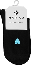 Fragrances, Perfumes, Cosmetics Women Long Socks, black with embroidery, blue heart - Moraj