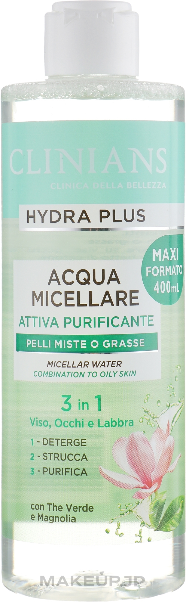 3-in-1 Micellar Water "Green Tea & Magnolia" - Clinians Hydra Plus Acqua Micellare — photo 400 ml