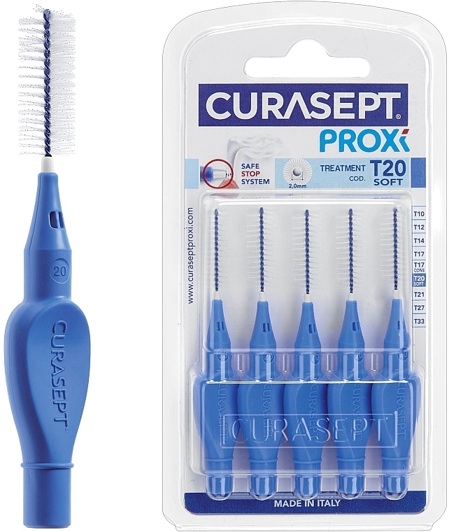 Interdental Brushes 2.0 mm, 5 pcs, blue - Curaprox Curasept Proxi Treatment T20 Soft Blue — photo N2