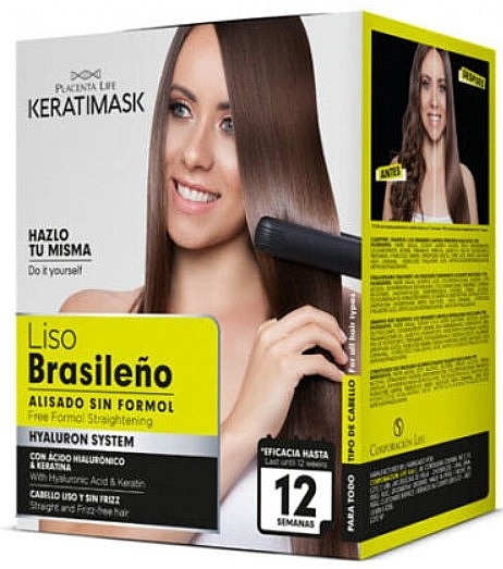 Hair Straightening Set, 6 products - Placenta Life Keratimask Straightening Kit — photo N1