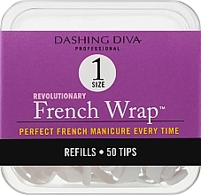 Narrow Nail Tips "French Smile" - Dashing Diva French Wrap White 50 Tips (Size 1) — photo N1