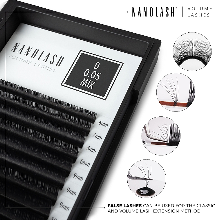 False Lashes D, 0.07 (9 mm) - Nanolash Volume Lashes — photo N2