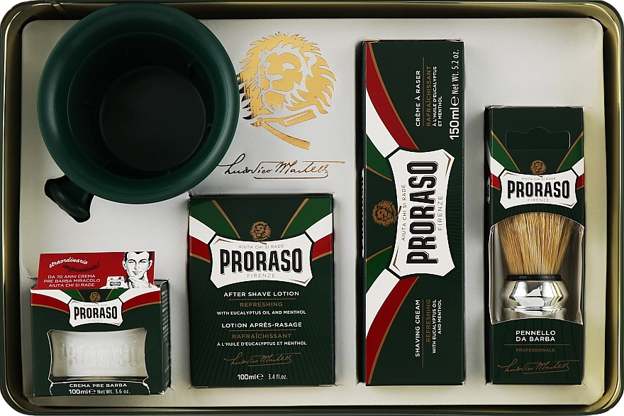 Set - Proraso Classic Full Shaving Metal Box (cr/100ml + sh/cr/150ml + ash/cr/100ml + brush + glass) — photo N15