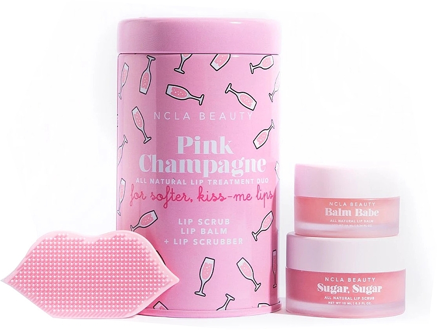 Set 'Pink Champagne' - NCLA Beauty Pink Champagne (l/balm/10ml + l/scrub/15ml + scrubber) — photo N1