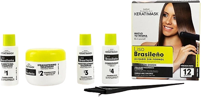 Hair Straightening Set, 6 products - Placenta Life Keratimask Straightening Kit — photo N2