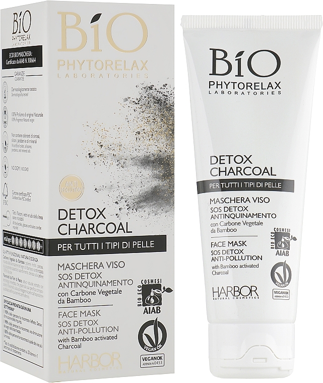 Face Cleansing Detox Mask with Activated Charcoal - Phytorelax Laboratories Bio Phytorelax Detox Charcoal Face Mask Sos Detox Anti-Pollution — photo N4
