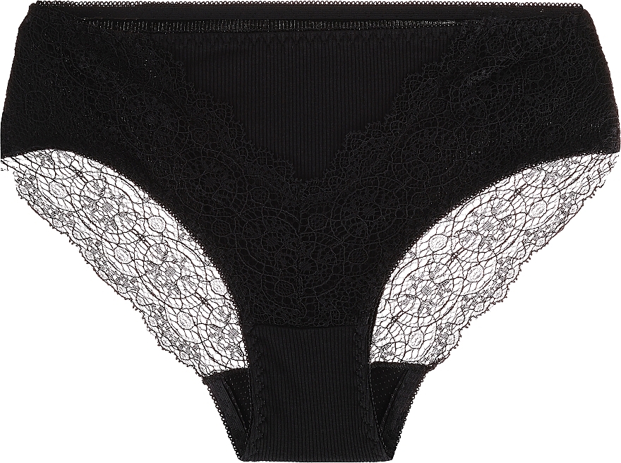 Women Ribbed Cotton Panties with Lace, black - Moraj — photo N1