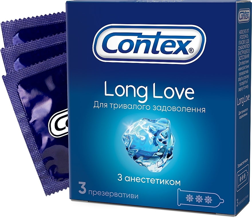 Latex Condoms with Silicone Anesthetic Lubricant, 3 pcs - Contex Long Love — photo N1