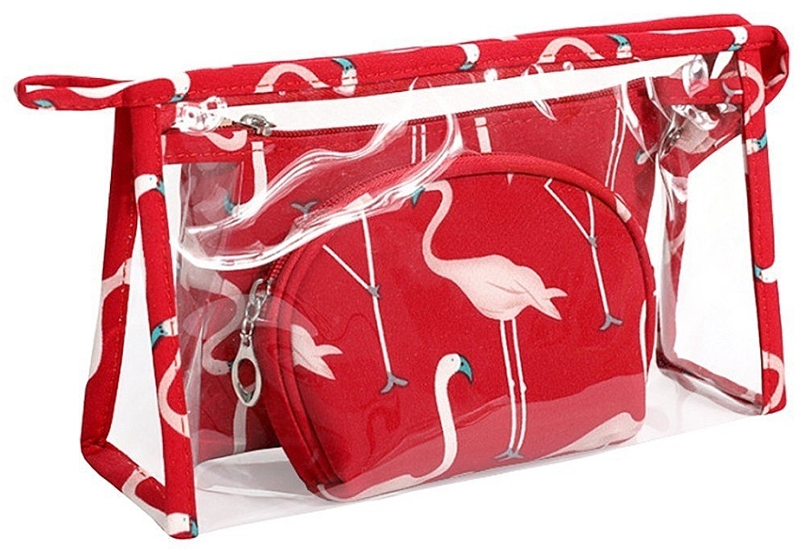 3in1 Cosmetic Bag 'Flamingo', red - Ecarla — photo N1