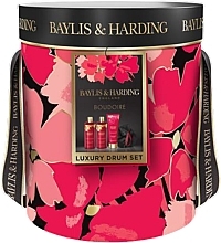 Set - Baylis & Harding Boudoire Cherry Blossom Luxury Pamper Drum Gift Set (b/bubble/300 ml + sh/cr/300 ml + lot/200 ml + polisher/1 pc) — photo N1