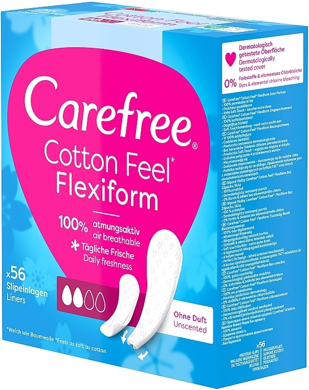 Flexible Daily Liners, scent-free, 56 pcs - Carefree Cotton FlexiForm Unscented — photo N25