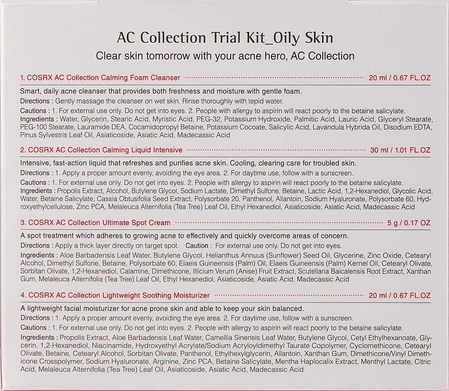 Set - Cosrx AC Collection Trial Intensive Kit (f/foam/20ml + f/toner/30ml + cr/5g + cr/20ml) — photo N24