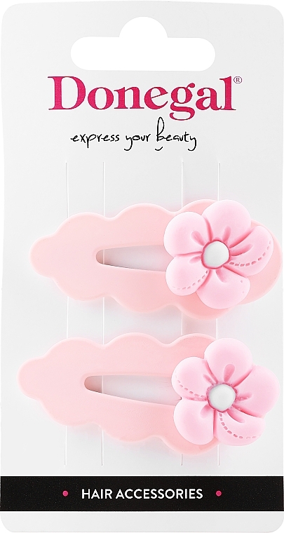 Hair Clips FA-5607, pink with pink flowers, 2 pcs - Donegal — photo N1