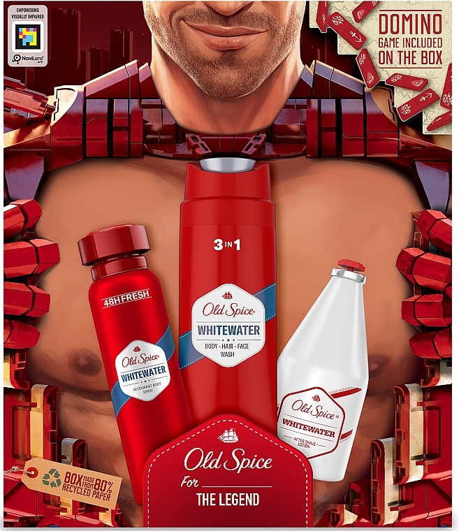 Set - Old Spice The Legend Whitewater (sh/gel/250ml + deo/100ml + spray/150ml + domino) — photo N1