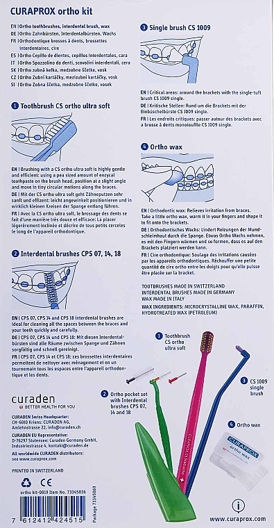 Set 4 - Curaprox Ortho Kit (brush/1pcs + brushes 07,14,18/3pcs + orthod/brush/1pcs + orthod/wax/1pcs) — photo N17