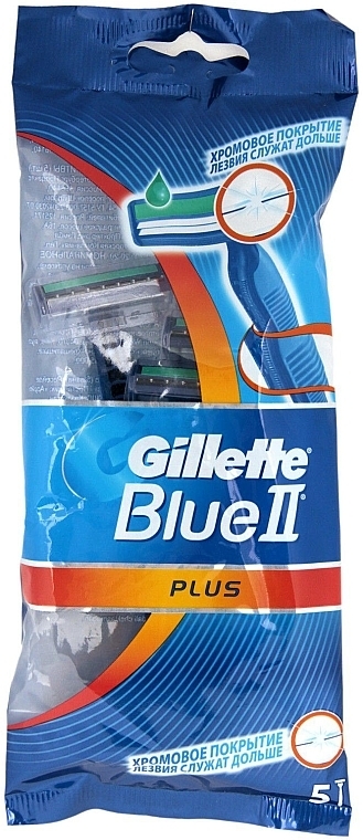 Disposable Shaving Razor Set, 5 pcs - Gillette Blue II Plus — photo N1