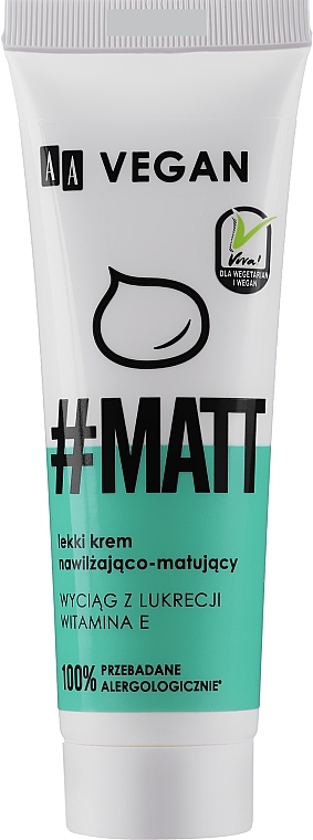 Matte Face Cream - AA Vegan Light Moisturizing and Mattifying Cream — photo N1