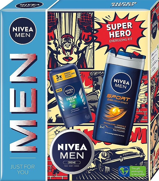 Set - Nivea Men Super Hero Set (sh/gel/500ml + deo/50ml + b/cr/75ml) — photo N1