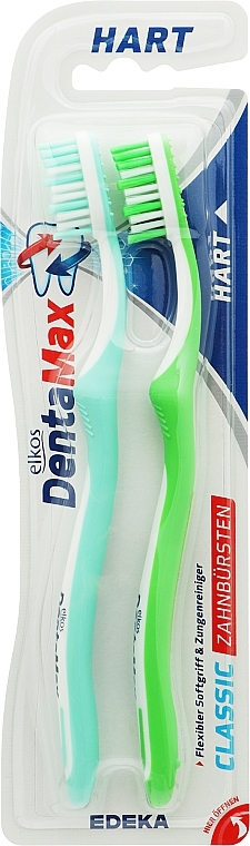 Hard Toothbrush, turquoise+green - Elkos Dental Classic — photo N2