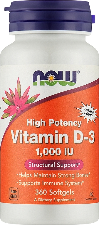 Gelatin Capsules "Vitamin D3" - Now Foods Vitamin D3 1000 IU — photo N2