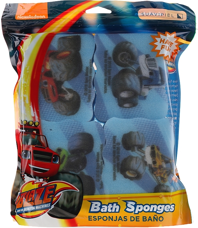 Bath Sponge Set "Flash" 4 pcs, light blue - Suavipiel Bath Sponges Blaze And The Monster Machines — photo N1