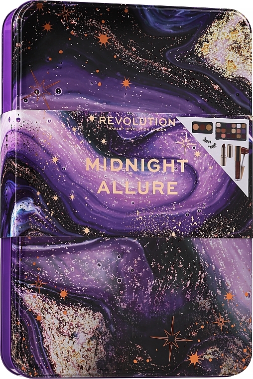 Set - Makeup Revolution Midnight Allure Gift Set (palette/19.8g + palette/6.6g + lipstick/3.6g + l/gloss/2ml + lash) — photo N1