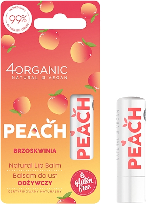 Natural Nourishing Lip Balm 'Peach' - 4Organic Natural Lip Balm Peach — photo N1