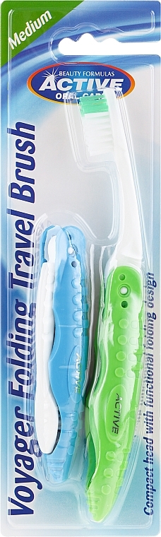 Travel Toothbrush, green - Beauty Formulas Voyager Active Folding Dustproof Travel Toothbrush Medium — photo N1