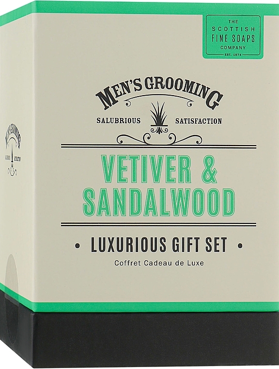 Set - Scottish Fine Soaps Luxurius Giftset Vetiver & Sandalwood (scr/75ml + sh/cr/75ml + ash/balm/75ml + soap/40g) — photo N1