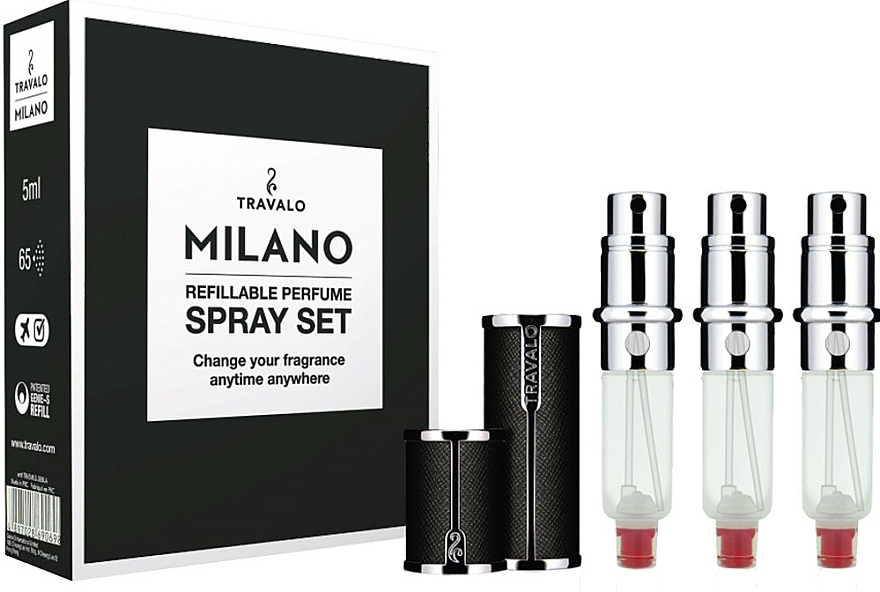 Perfumery Atomizer Set - Travalo Milano Black Set (atomiser/3x5ml + case) — photo N2