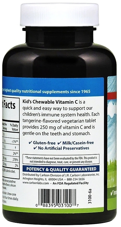 Vitamin C Dietary Supplement, chewable tablets - Carlson Labs Kid's Chewable Vitamin C — photo N4